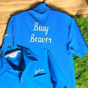 Vintage‎ 70s Wide Collar Mens Embroidered "Busy Beaver" Bowling? Imperial Peakay
